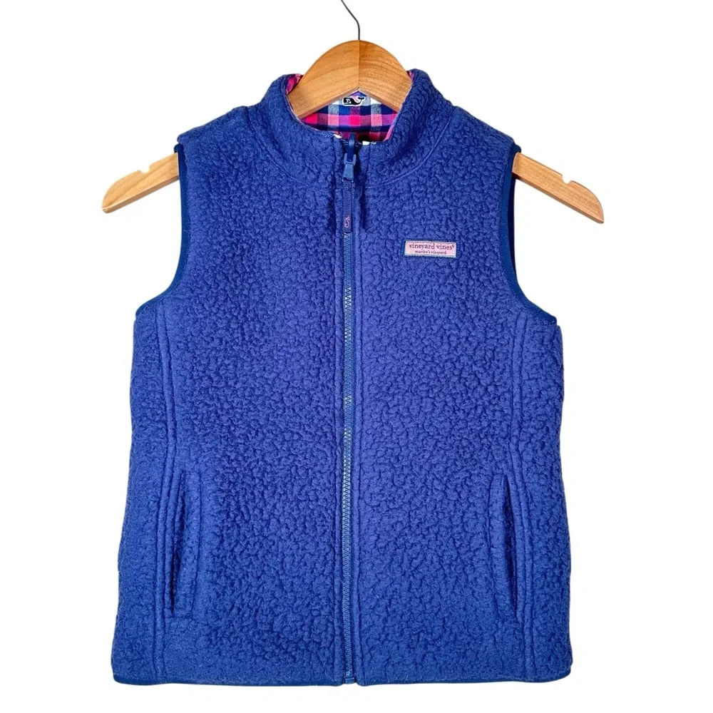 VINEYARD VINES Reversible Cotton Plaid Fleece Vest